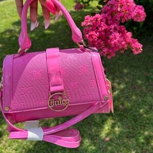 Juicy Couture Fancy Flap Bright Pink Deboss JC Satchel Crown Xbody NWT Rare